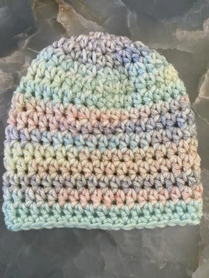 Sombrero/Gorro Bebé Crochet Hecho a Mano Multicolor Suave Hilo Acrílico Talla 0-3 Meses - Imagen 1 de 3