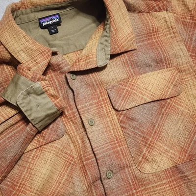 Patagonia Button Up Shirt Mens Large Long Sleeve Recycled Wool Plaid Orange Gold - Image 1 of 4