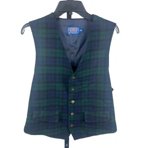 Vintage Pendleton 100% Virgin Wool Vest Mens Green Blue Plaid Blazer Size 44 USA - Picture 1 of 4