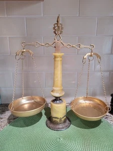 Vintage Alabaster And Brass Scales Of Justice - Picture 1 of 8