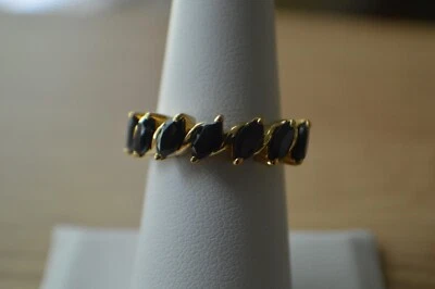 Кольцо с 7 камнями тайская черная шпинель 2 карата чистое серебро 14 карат размер 7 - Изображение 1 из 4