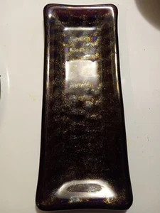 Kurt McVay Dichroic rectangle Heavy Art Glass Dish Iridescent Signed KM Tri - Picture 1 of 6