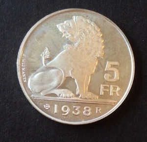 Belgique - Refrappe officielle Monnaie Royale - Rare 5 Francs 1938  FR -frap mon - Picture 1 of 2