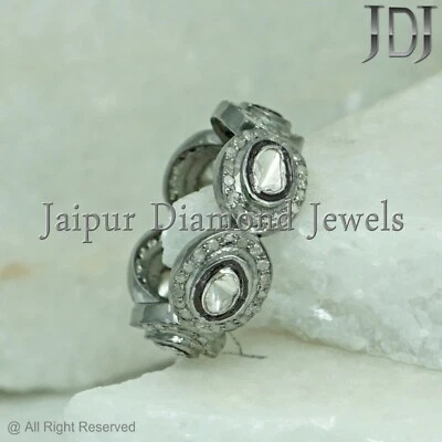 Anillo Banda Natural Polki Pavé Diamante Plata de Ley 925 Anillo Joyería de Eternidad Foto 1 de 4