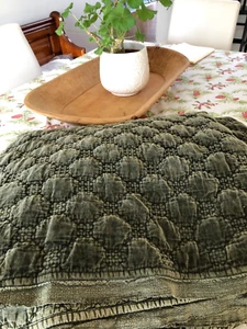 Pottery Barn Velvet Lattice Handcrafted Quilt F/Queen Loden Green - Picture 1 of 7
