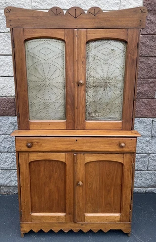 Country Walnut Step Back Cupboard Pie Safe W/Punched Tin 70” X 38” X 19 1/2” Cover
