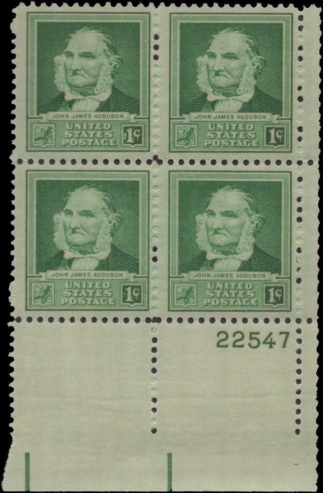 Scott # 874 - US Plate Block Of 4 - Audubon - 1c Blue Green - **MNH** -1940 - Image 1 of 1