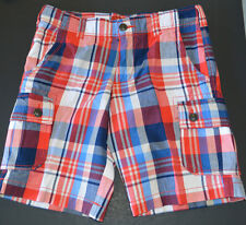 Boy's Arizona Red & Navy Plaid Cargo Shorts Husky Sizes 8-18, 18 Regular