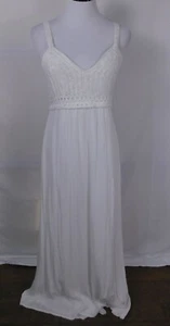 White Sincerely Jules Crochet Maxi Dress Smocked Back Flowy Skirt Sz M - Picture 1 of 11
