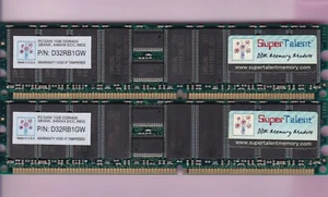 2GB 2x1GB PC3200R DDR-400 ECC REG SUPER*TALENT D32RB1GW MEMORY KIT DDR1 PC-3200R - Picture 1 of 3