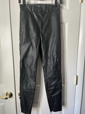 Zara Black Vegan Leather Pants Fleece Lined Skinny Ankle Zip Women Size 26 - Image 1 of 4