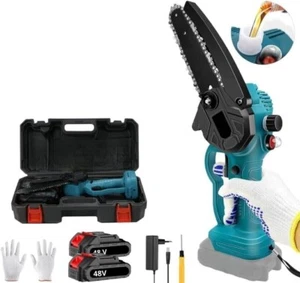 MINI MOTOSEGA A BATTERIA 48V 6 POLLICI LUBRIFICATA OLIO ELETTROSEGA TAGLIARAMI - Foto 1 di 9