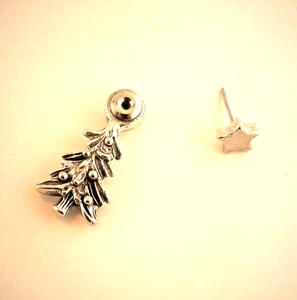 Vintage EARlusion Brand 3D Pewter Christmas Tree earrings - Picture 1 of 2