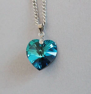 Blue Heart Glass Crystal Pendant Necklace - Picture 1 of 4