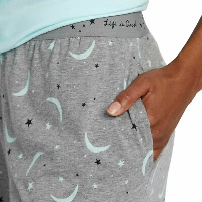 Calça de dormir feminina Life is Good Starry Moons cinza CROPPED média nova com etiquetas - Imagem 1 de 4