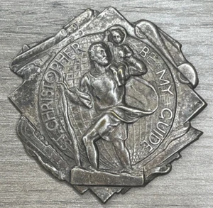Vintage Catholic St Christopher Be My Guide Protection Metal Car Bicycle Badge - Picture 1 of 6