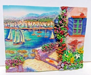 Keramik 3-D Plakette Riviera Terrasse Villa Gärten Segelboote 9"x7" Wandbehang - Bild 1 von 10
