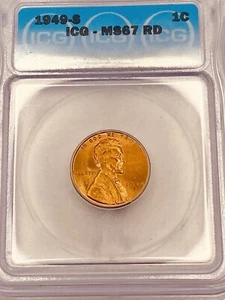 1949-S Lincoln Wheat One Cent**ICG-MS67 RD**Strike On Reverse Wheat*** - Picture 1 of 7