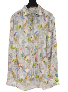Camisa Etro Abotonada Talla EU43 Blanca Floral Estampado Animal Selva Manga Larga - Imagen 1 de 7