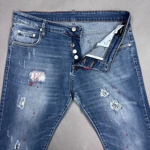 Dsquared2 Jeans Mens 36x32 Blue Repaired Italy Painted Destroyed Thrashed Pants - Picture 1 of 16