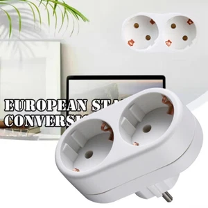 European Type Conversion Plug 2 Way EU Standard Power Adapter Socket Dual Socket - Afbeelding 1 van 9