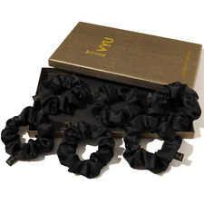 Scrunchies Black Satin Silk Hair Ties - Women Hair Bands Scrunchy for Thick Curl