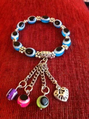  light Blue Evil Eye beads Bracelet Handmade #$ - Image 1 of 4