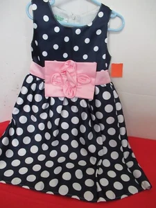 P28 Girls Size 4 Navy with White Polka Dot By To Sleep Bear - Picture 1 of 11