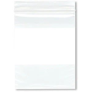 Sacchetti di plastica richiudibili con cerniera Plymor 4" x 5", 2 Mil bianco-blocco - Foto 1 di 3