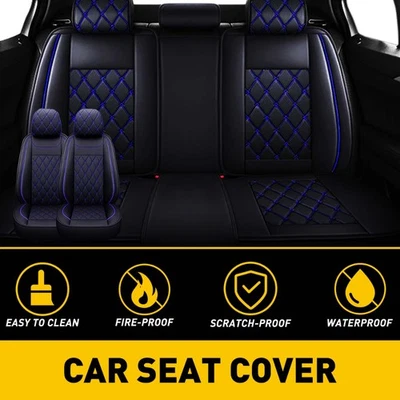 Car Seat Covers Full Set Black+Blue For 2007-2022 GMC Sierra 1500 2500HD 3500HD - Imagem 1 de 4