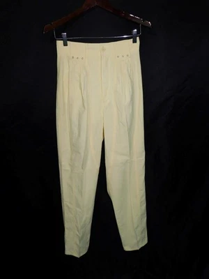 Vintage 80s Justin Allen S 11 12 Pastel Yellow High Rise Pants Pleated Tapered - Image 1 of 4