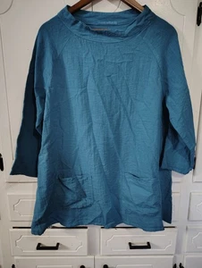Locker geschnittene Tunika Taschen Leinenmischung türkis blau Größe Medium USA EUC - Bild 1 von 6