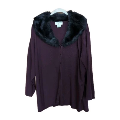 Suéter Kathy Ireland Púrpura 3X Botones Completos Piel Sintética Cuello Desmontable Lana Foto 1 de 4
