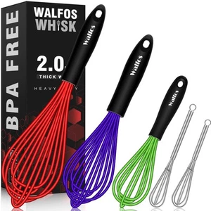 Silicone Whisks Set, 5pcs Whisk, Non Scratch Coated 7+9+11in Whisks and Mini ... - Picture 1 of 9
