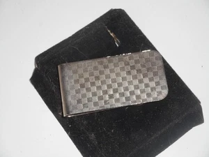 Chrome Plated Metal Money Clip in Silver Checkerboard 2" Long 1" Wide NOS - Picture 1 of 8