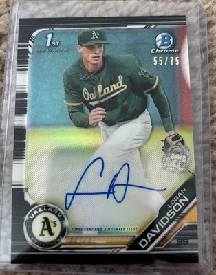 55/75 RC 2019 Bowman Chrome 1st Auto SAC A’s Logan Davidson Clemson Tigers - Image 1 of 4