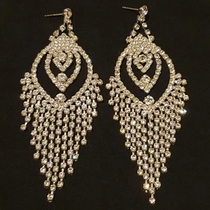 Statement Crystal Diamante Chandelier Earrings Long Drop Dangle Chunky Big Large - Picture 1 of 15