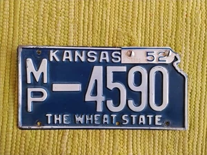 1951 mit 52 Reiter Kansas Nummernschild 51 1952 KS Tag The Wheat State MP -4590 - Bild 1 von 1