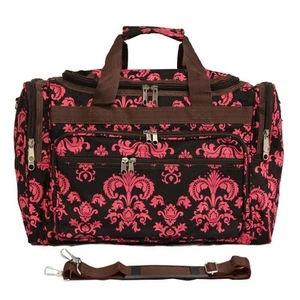 World Traveler 19-Inch Carry-On Duffel Bag - Brown Pink Damask - Picture 1 of 2