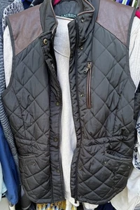 Ralph Lauren Steppweste Jägergrün Kunstleder Braun Schulter Größe L - Bild 1 von 9