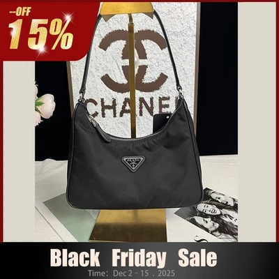 Auténtico bolso de mano Prada negro mini cremallera hobo nailon cuero lona para mujer Foto 1 de 4