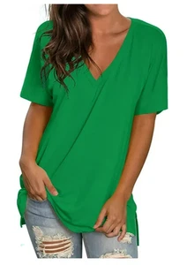 Top de verano para mujer Fantaslook verde brillante cuello en V manga corta XL etiquetas nuevas - Imagen 1 de 7
