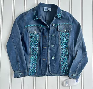 Diane Gilman DG2 VTG 80s Denim Jean Jacket Western Turquoise DEADSTOCK NWT - Picture 1 of 11