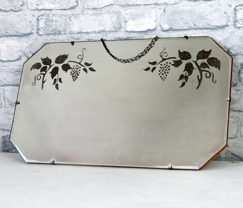 Vintage Art Deco 1930s Frameless Mirror Antique Embedded Glitter Vine Design Cover