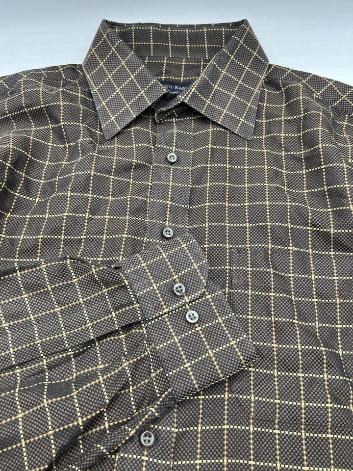 Scott Barber Dress Shirt Mens XL Brown Color Check Plaid Cotton Woven - Image 1 of 4