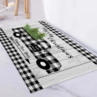 Alfombra a cuadros blanca negra para camión de Navidad alfombra de juego piso de sala alfombra de playa Foto 1 de 4