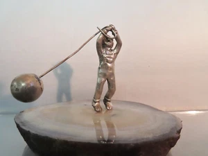 STERLING SILVER AND AGATE HANDCRAFTED PAPERWEIGHT - Picture 1 of 10