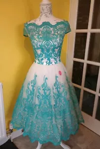 Chi Chi London Tiana Turquoise/Cream Swing Dress UK Size 6-8 (US Size 2-4) - Picture 1 of 17