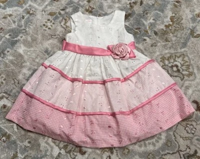 Bonnie Baby White Pink Layered Full Skirt Dress Sz 18Months - Image 1 of 4