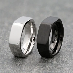 Anillo estilo tuerca de acero inoxidable enchapado negro o pulido 4 mm 6 mm u 8 mm - Imagen 1 de 16